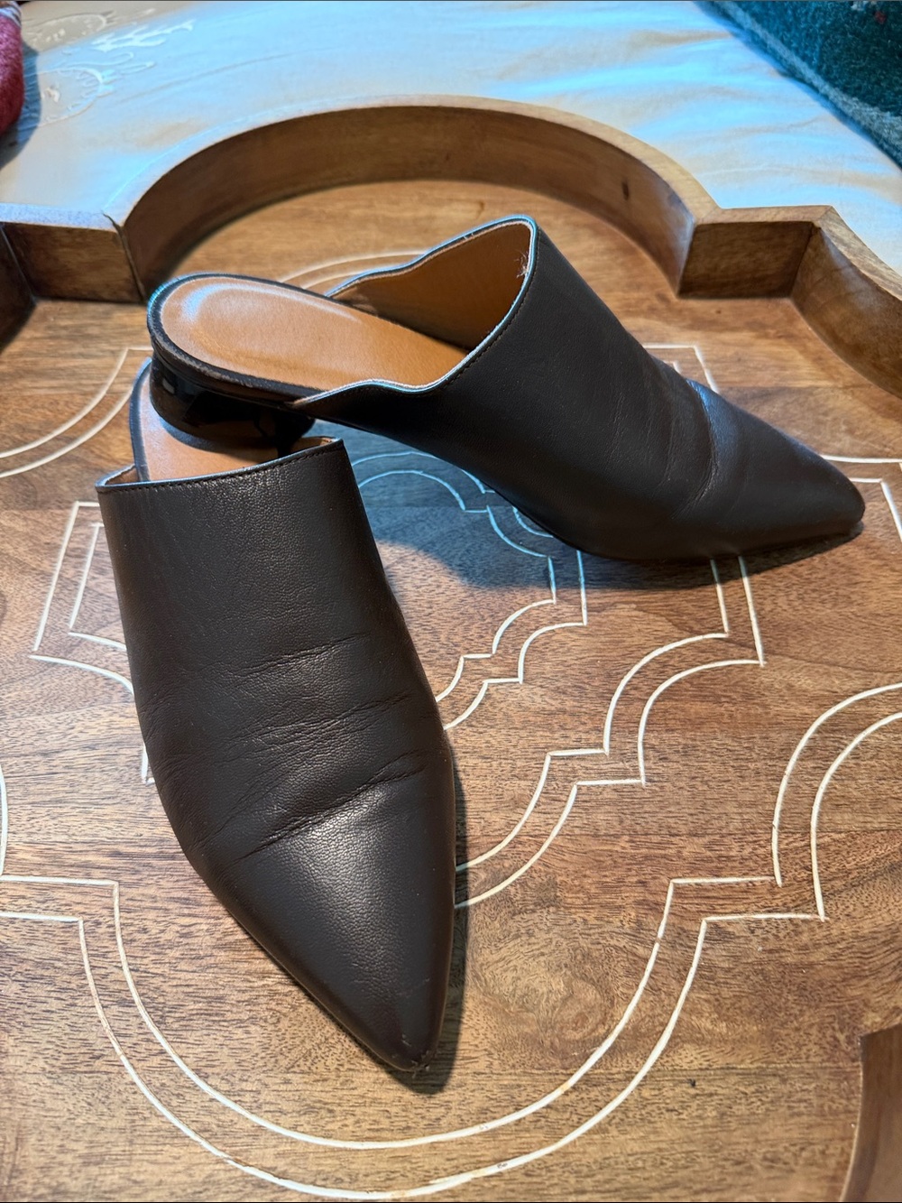 Brown Leather Pointed-Toe Mule Slip-On
